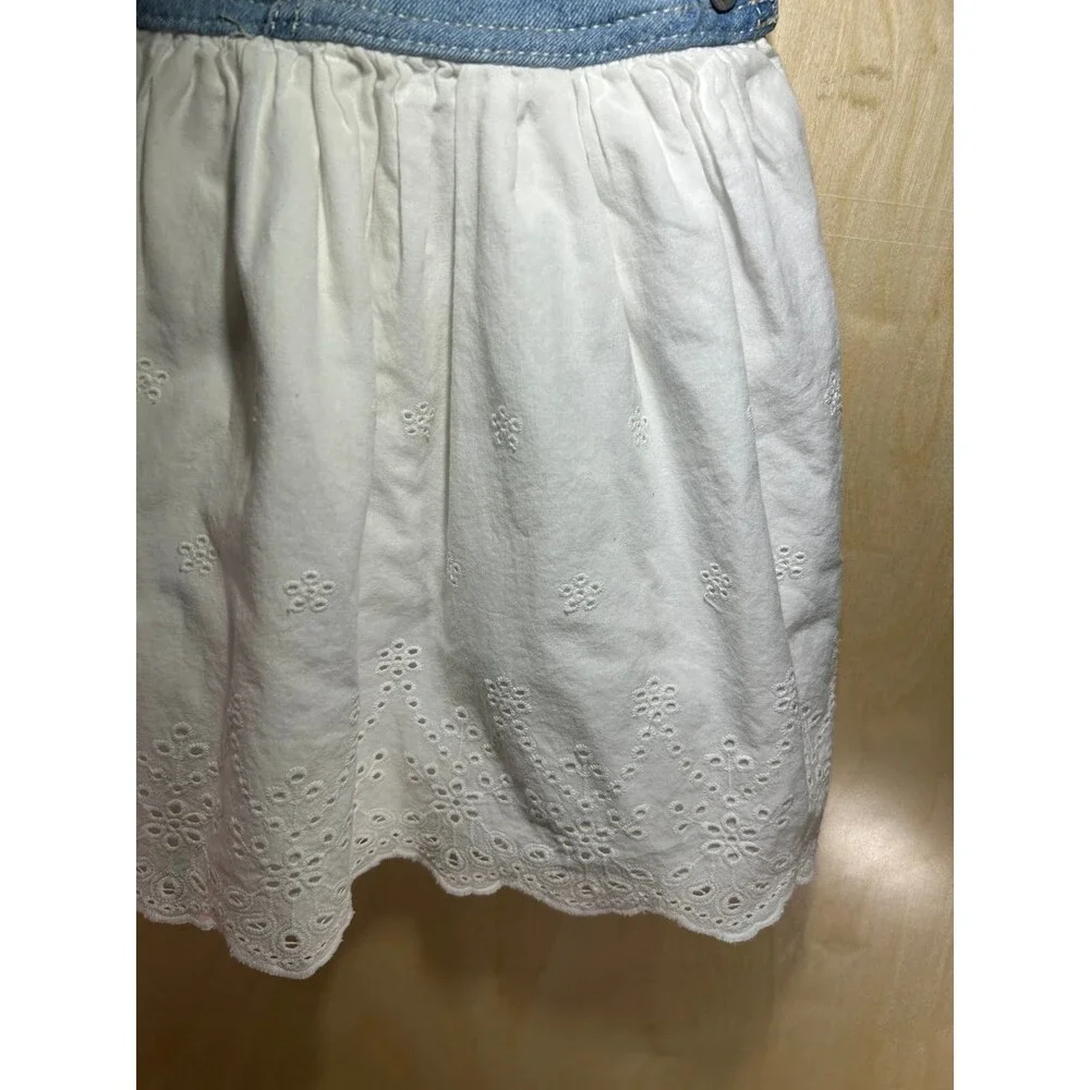 OshKosh B'gosh Vintage Toddler Denim & White Eyelet Lace Jumper Dress 5T